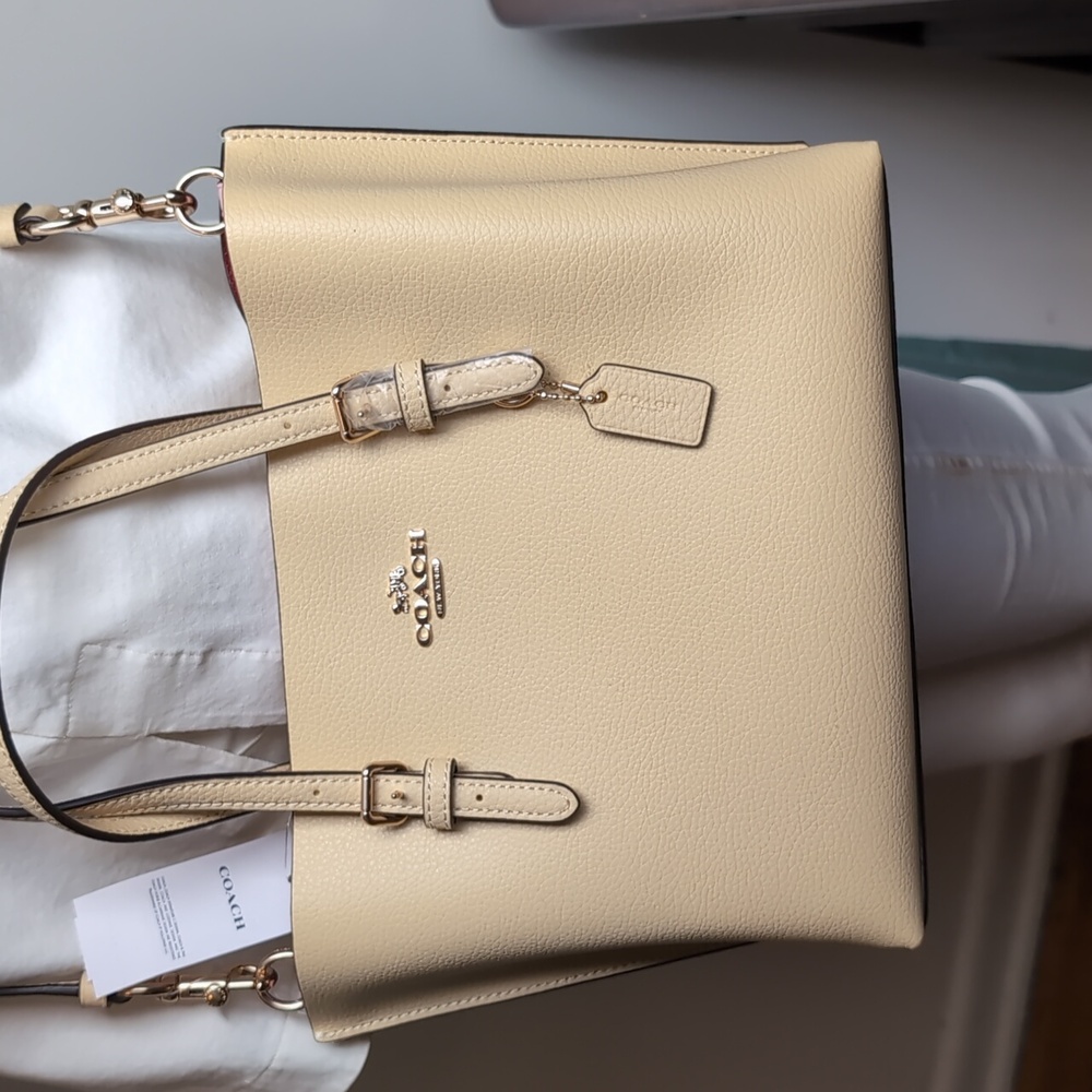 Coach C4084 Mollie Tote 25 Double Face Leather Crossbody Gold/Vanilla